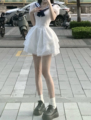 小个子法式海军领连衣裙女2023新款夏季纯欲甜美蓬蓬公主初恋短裙