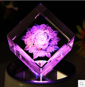 创意3D水晶内雕玫瑰花摆件情人节礼物生日礼物DIY结婚纪念品