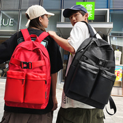 红色通勤包大容量女男可装电脑书包大学生潮酷出差短途旅游双肩包