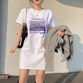 白色短袖t恤女2023夏季韩版宽松中长款体恤连衣裙下身失踪ins上衣