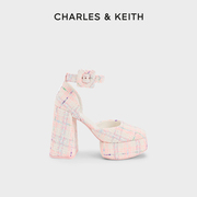CHARLES&KEITH春夏女鞋CK1-60361454复古腕带厚底粗高跟单鞋女鞋