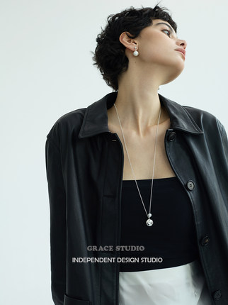 G/S 小众设计金银撞色珍珠吊坠长款项链高级感简约休闲叠戴毛衣链