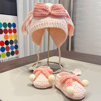 毛线手工编织DIY自制婴儿宝宝新生儿帽子鞋子套装宝妈孕期解闷