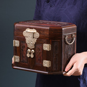 老挝大红酸枝首饰盒八角镜箱雕花仿古实木明清古典带锁收纳珠宝箱