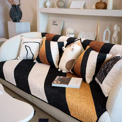 简约现代轻奢沙发垫几何条纹高档沙发坐垫客厅防滑北欧沙发巾套罩
