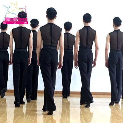 炫之舞男士网纱拉丁舞服背心上衣比赛服练功服国标演出服男童K24