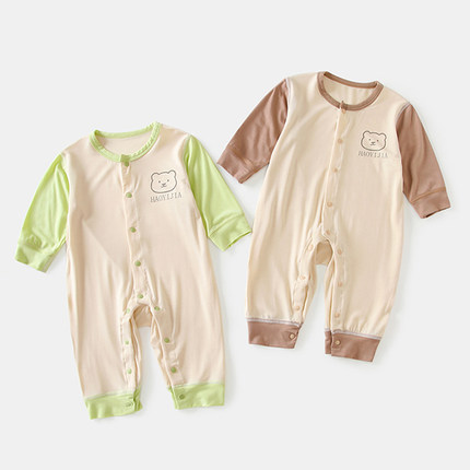婴儿连体衣夏装优可丝凉感新生儿夏天睡衣薄款宝宝长袖空调服夏季