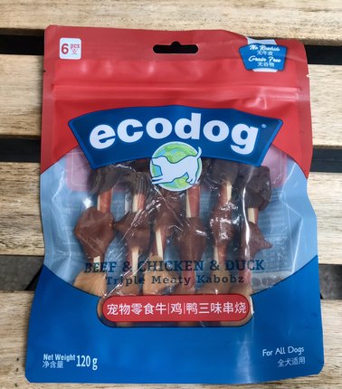 ecodog宠物零食牛/鸡/鸭三味串烧120g全犬适用咀嚼型磨牙零食狗狗