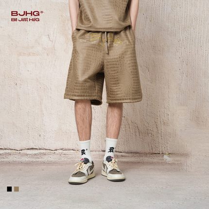 BJHG不计后果美式重磅短裤男夏季高级感鳄鱼纹运动宽松休闲五分裤