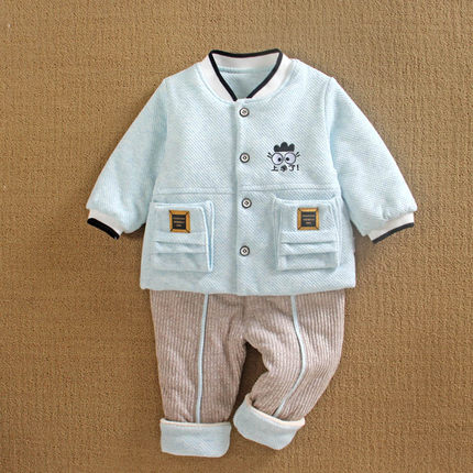 薄夹棉衣春秋款外出0八6一12个月装婴儿服分体3男宝宝两件套装季