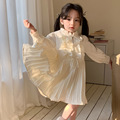 2024春款韩国正品儿童装NAIV女童宝宝时尚淑女立领甜美长袖连衣裙
