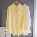 外贸出口高端女装夏季薄款天丝鹅黄色衬衫女休闲宽松衬衣夏季外套