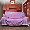 两米绿色紫色格子沙发巾薄款沙发套棉边沙发罩萬能布艺全盖布纯格