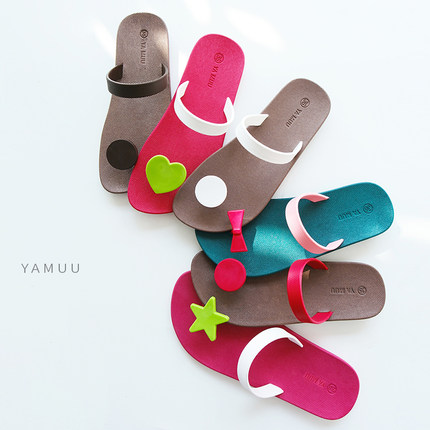 【新款】MOOCHUU/YAMUU泰国进口 撞色防滑防水爱心夹脚拖鞋女