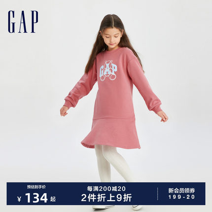 Gap女童春秋LOGO碳素软磨抓绒柔软连衣裙儿童装时髦卫衣裙794479