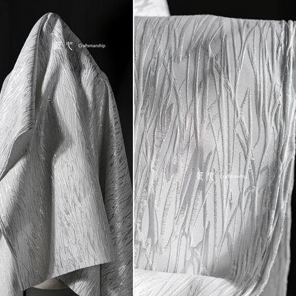 本白乱线银丝提花布料 创意立体肌理再造DIY包包服装设计师面料