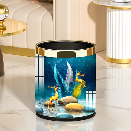 新中式高档垃圾桶创意轻奢时尚高级家用客厅卧室2024新款卫生桶大