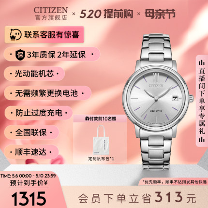 【520礼物】西铁城官方旗舰店时尚小众光动能学生女士手表FE6090