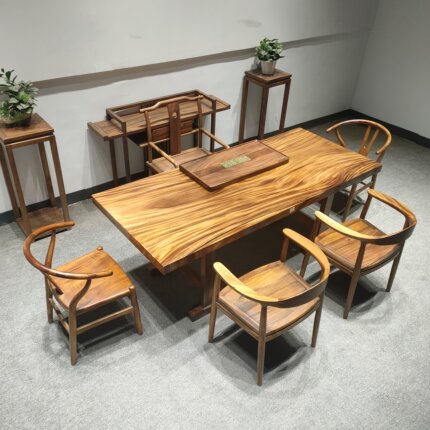 胡桃木实木大扳办公桌书桌原木茶台画案桌椅组合茶桌新中式大班台