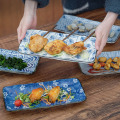 美浓烧日本进口釉下彩新款家用日式餐具复古鱼盘高级早餐方形盘子