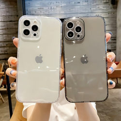 适用苹果13promax手机壳简约纯色iphone12硅胶软xr透明11全包镜头