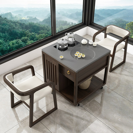 移动茶桌家用小茶台小型实木带轮茶车阳台小茶桌新中式茶桌椅组合