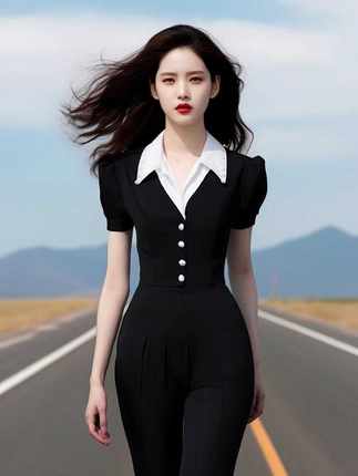 2024夏季新款时尚干练气质女神范高端精致高级感通勤黑色连体裤夏