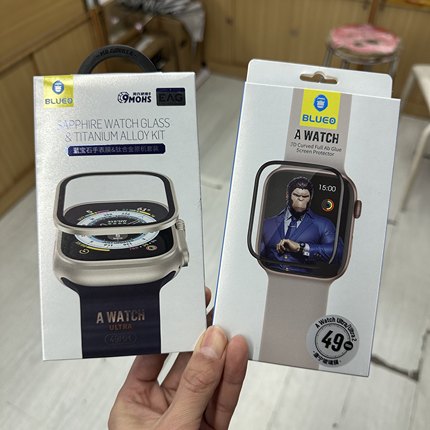 蓝猩适用于苹果applewatch ultra2手表钢化膜 康宁蓝宝石49MM保护