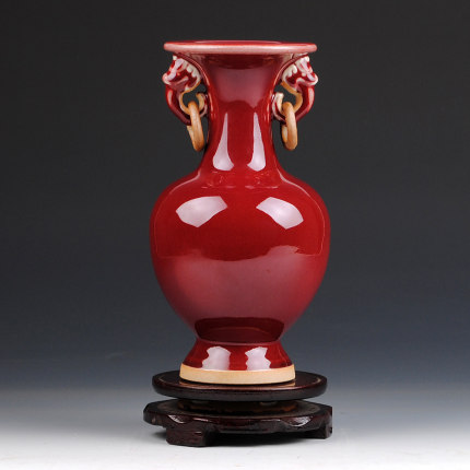 景德镇陶瓷器仿古钧瓷郎红花瓶客厅中式博古架电视柜装饰品摆件