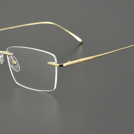超轻纯钛无框眼镜男近视眼镜框超弹商务无边框金色镜架平光防辐射