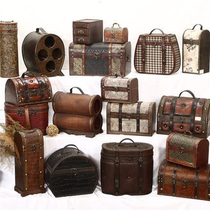 孤品大集合-欧式复古木箱子摆件皮箱怀旧装饰品收纳箱盒 摄影道具