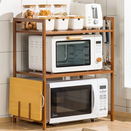厨房置物架微波炉烤箱木质架台面多功能储物支架调料整理架收纳架
