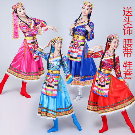 新款少数民族舞蹈服装成人演出蒙古长款女藏族舞台广场舞服饰西藏