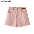 拉夏贝尔/La Chapelle夏季新款法式高腰显瘦长腿A字时尚牛仔短裤