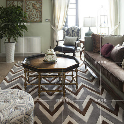 现代北欧美式书房客厅茶几地毯简约欧式卧室地中海家用长方形地毯