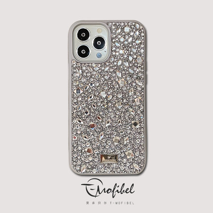 莫非贝尔MOFIBEL 施华洛水晶银水滴闪钻灰适用于iPhone13PM手机壳