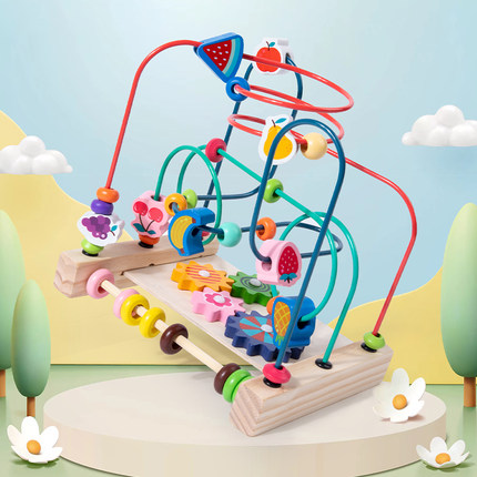 木质串珠绕珠婴幼儿童男女孩宝宝1-3岁早教益智力开发多功能玩具