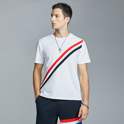 红白蓝条纹高级感潮牌TB白色短袖T恤夏季男装纯棉休闲时尚上衣潮