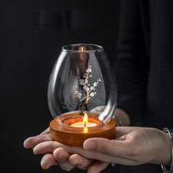 玻璃烛台摆件蜡烛浪漫家用高档禅意复古香薰日式防风台罩轻奢