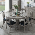 美式实木餐桌椅组合餐桌家用小户型圆桌灰色圆形吃饭桌子6人桌子