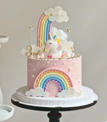云朵独角兽蛋糕装饰摆件女孩生日蛋糕儿童仿翻糖蝴蝶棒棒糖彩虹r