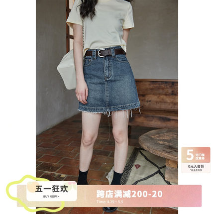 【95折】夕蒙春夏设计感小众气质短款高腰显瘦小个子牛仔半身裙女