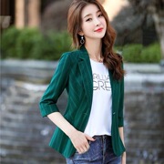 条纹西装外套女2022夏季新款韩版时尚薄款休闲小个子短款西服上衣