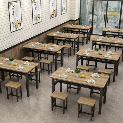 餐桌椅组合小吃早餐店饭店食堂经济型餐饮面馆餐厅长方形快餐桌子