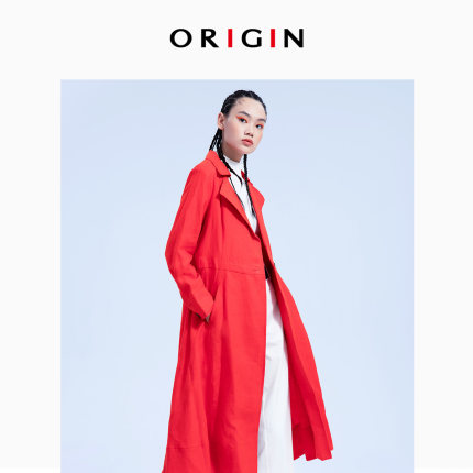 【商场同款】亚麻大红色风衣外套女西装领系带显瘦中长款风衣
