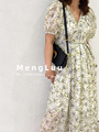 MengLuu品牌单 夏天的风 青瓜味的小清新碎花V领一片式连衣裙