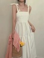 韩国chic夏季减龄气质纯色绑带连衣裙子吊带赫本风长裙初恋茶歇