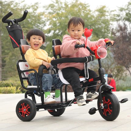 双人座儿童三轮车二胎宝宝脚踏车双胞胎手推车可带人童车溜娃神器
