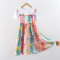 洋气童装夏款女童连衣裙儿童棉绸时髦假两件韩版公主裙度假沙滩裙