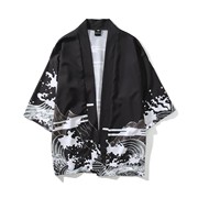 日系复古暗黑浮世绘道袍开衫和服男女中国风宽松七分袖衬衣外套潮
